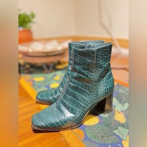 INC International Concepts Teal Crocodile-Patterned Ankle Boots